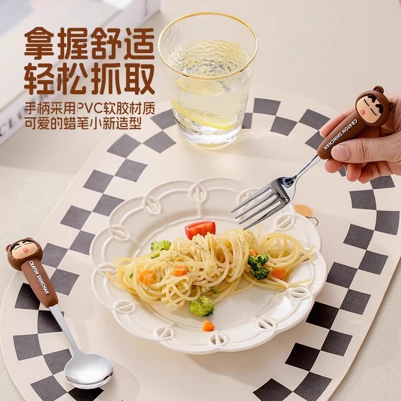 正版 蠟筆小新 不锈钢叉勺 儿童高颜值可爱餐勺子叉子 家用吃饭汤勺长柄勺 送禮-細節圖4