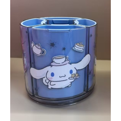 【三麗鷗&塑業】正版 桌面收纳盒 卡通旋转笔筒 玉桂狗 凯蒂猫 分格整理盒 透明文具置物架 送礼-規格圖4