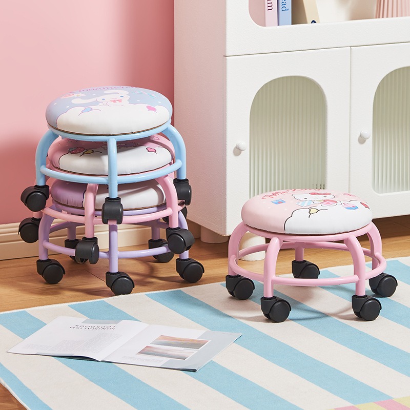 【三麗鷗&塑業】正版 滑轮圆凳小凳子 家用矮凳 儿童学步凳 小板凳 懒人万向轮椅子 送礼-細節圖2