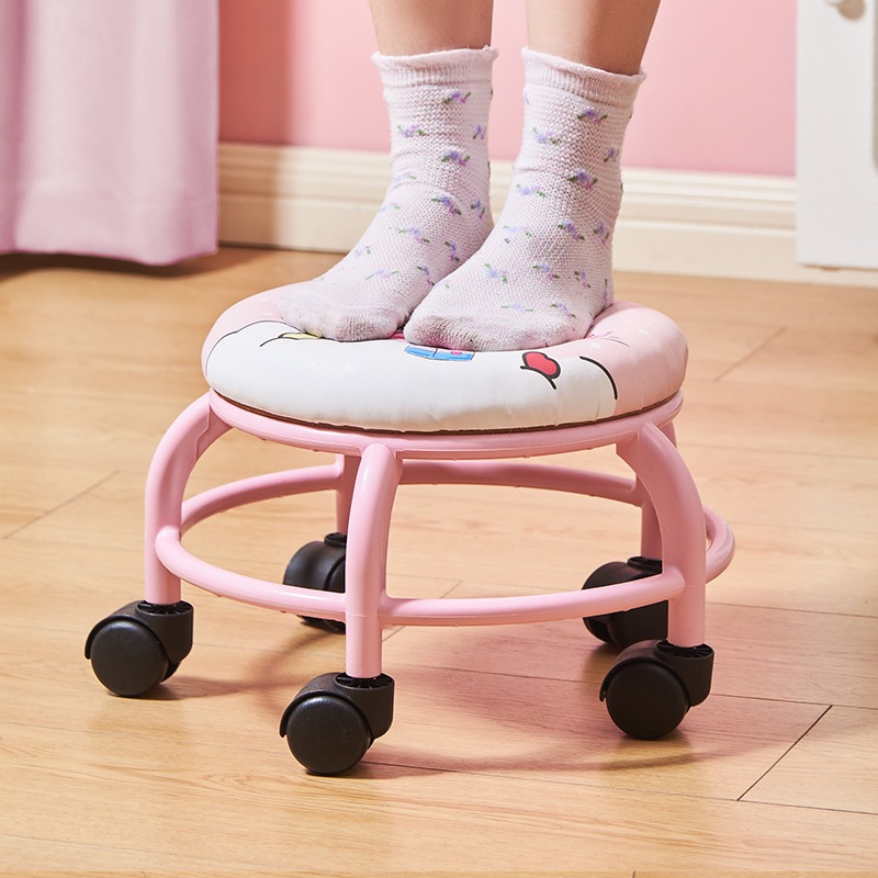 【三麗鷗&塑業】正版 滑轮圆凳小凳子 家用矮凳 儿童学步凳 小板凳 懒人万向轮椅子 送礼-細節圖3