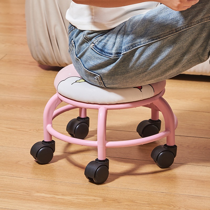 【三麗鷗&塑業】正版 滑轮圆凳小凳子 家用矮凳 儿童学步凳 小板凳 懒人万向轮椅子 送礼-細節圖4