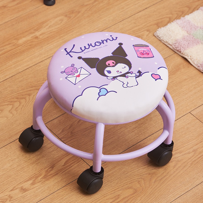 【三麗鷗&塑業】正版 滑轮圆凳小凳子 家用矮凳 儿童学步凳 小板凳 懒人万向轮椅子 送礼-規格圖5