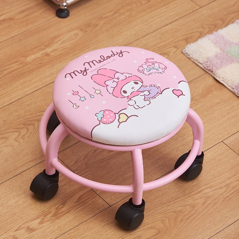 【三麗鷗&塑業】正版 滑轮圆凳小凳子 家用矮凳 儿童学步凳 小板凳 懒人万向轮椅子 送礼-規格圖5
