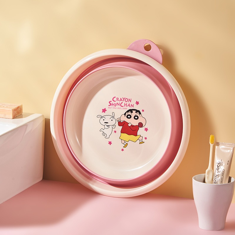 【蠟筆小新&塑業】正版現貨 折疊水盆 洗菜籃 收納盆 臉盆 洗手盆 洗手間 泡腳桶 硅膠材質 送禮 新之助-規格圖5