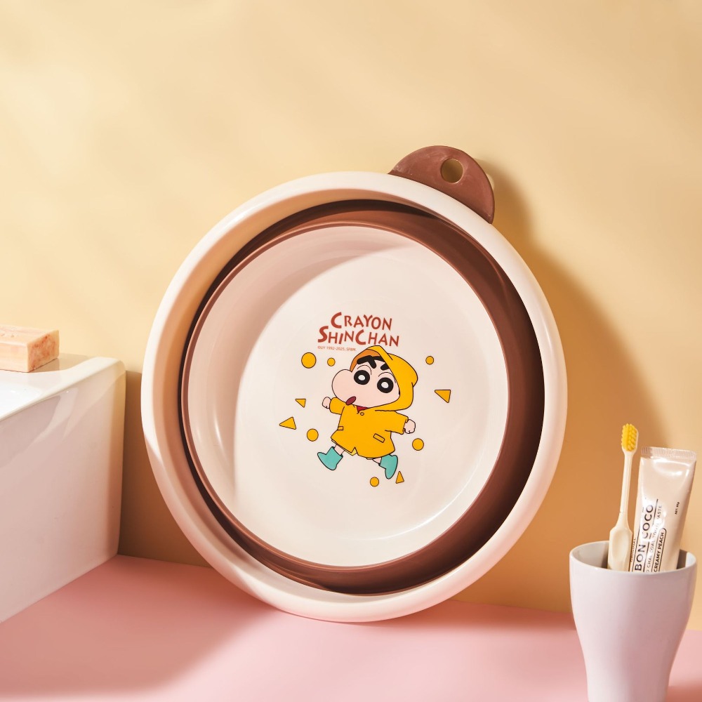 【蠟筆小新&塑業】正版現貨 折疊水盆 洗菜籃 收納盆 臉盆 洗手盆 洗手間 泡腳桶 硅膠材質 送禮 新之助-規格圖5