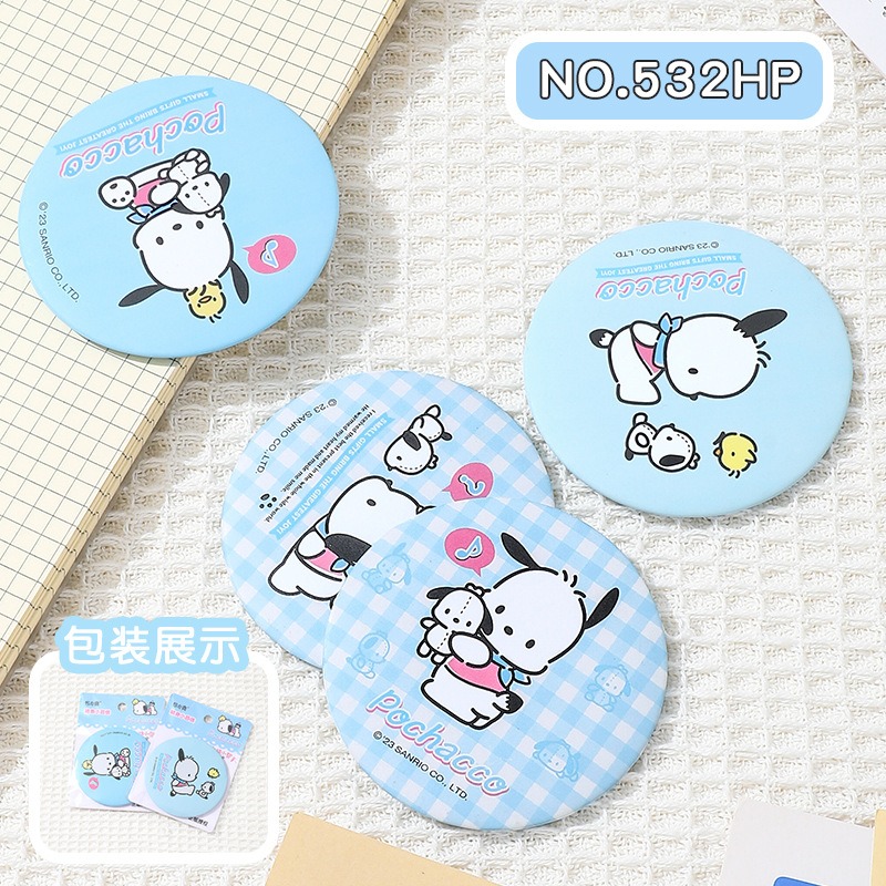 【三麗鷗&包包寶】正版 帕恰狗 可爱随便携身化妆鏡 庫洛米  布丁狗 迷你马口铁单面鏡 学生小圆鏡 送禮-規格圖5