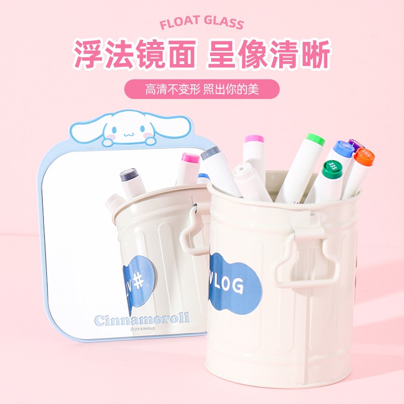 【三麗鷗&包包寶】正版 卡通铁质镜子随身便携挂式学生梳妆折叠桌面化妆镜-細節圖4