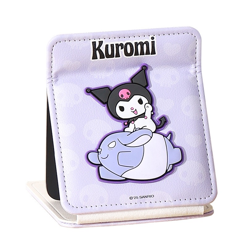 【三麗鷗&包包寶】正版 庫洛米 PU折叠化妆镜 随身便携小圆鏡 学生宿舍专用梳妆鏡 桌面化妆鏡 送禮-細節圖5