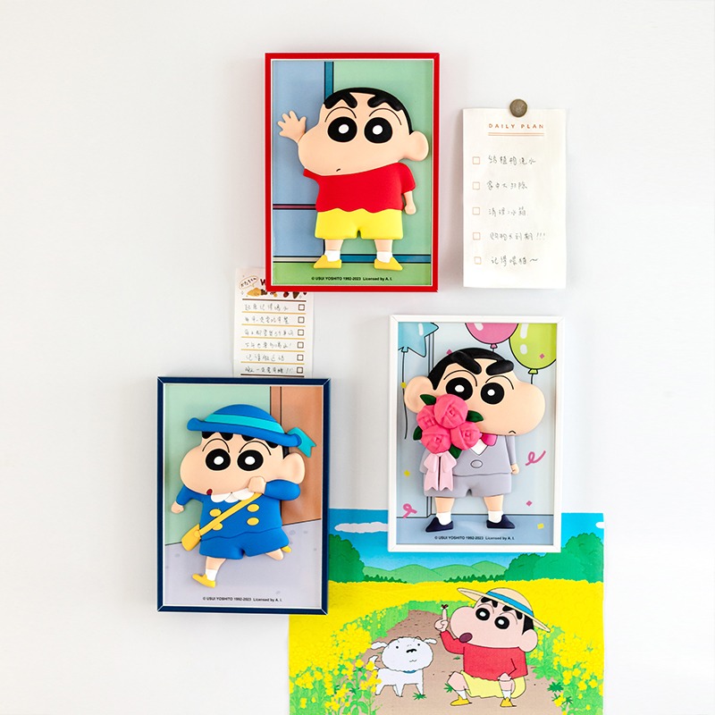 【樂融融】正版 蠟筆小新 3d立体相框 网红冰箱貼 装飾磁貼 卡通可爱擺件 送禮-細節圖3