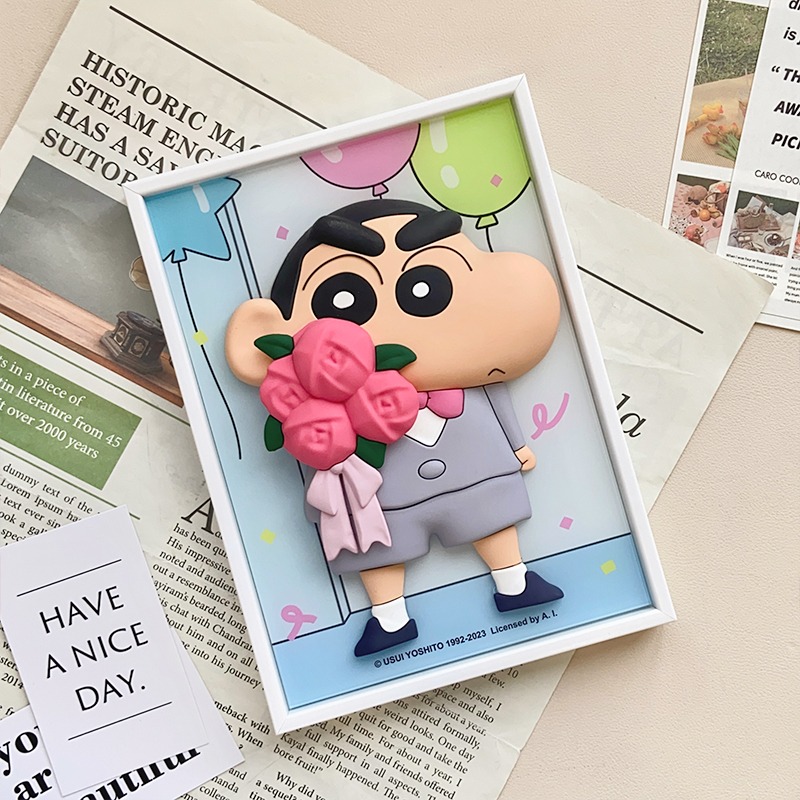【樂融融】正版 蠟筆小新 3d立体相框 网红冰箱貼 装飾磁貼 卡通可爱擺件 送禮-規格圖5