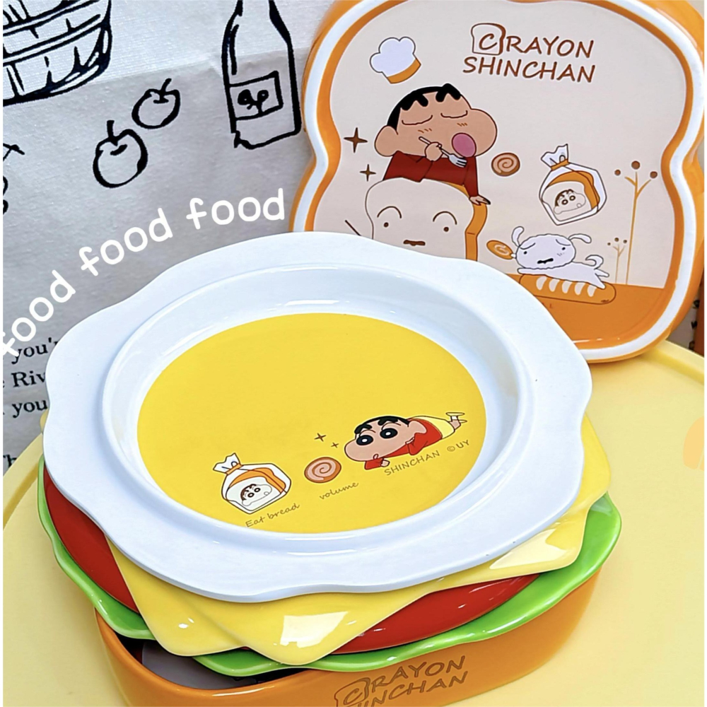 【摩登主妇&蠟筆小新】三明治陶瓷餐具 餐盘 高颜值家用疊疊樂套裝 可愛零食碟子 送禮-細節圖2