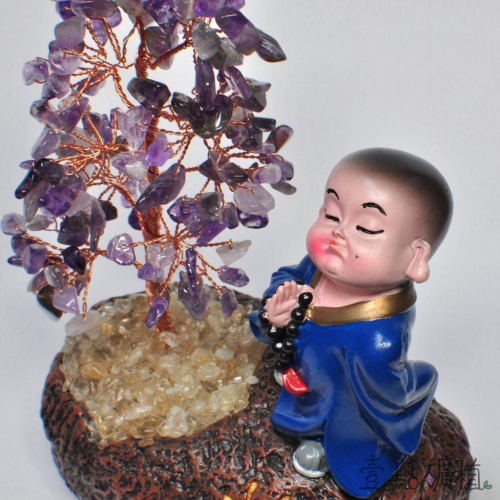 小沙彌水晶樹 小和尚 紫水晶樹 造型擺件 羽葉礦植