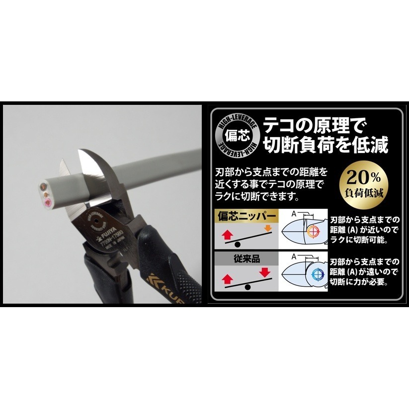 五金小匠】日本FUJIYA富士箭黑金系列KUROKIN 偏芯薄刃型斜口鉗7700N-175BG 7700N-200BG-細節圖2