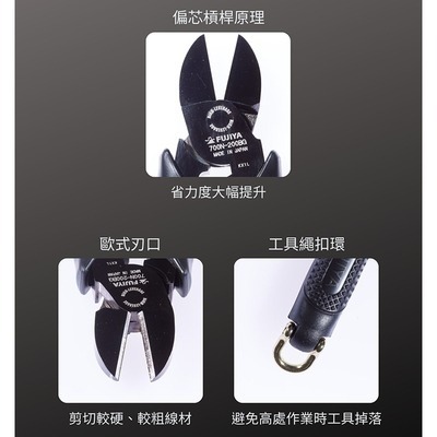 【五金小匠】日本 FUJIYA 黑金KUROKIN 700N-175BG 700N-200BG 歐式偏芯 強力斜口鉗-細節圖3