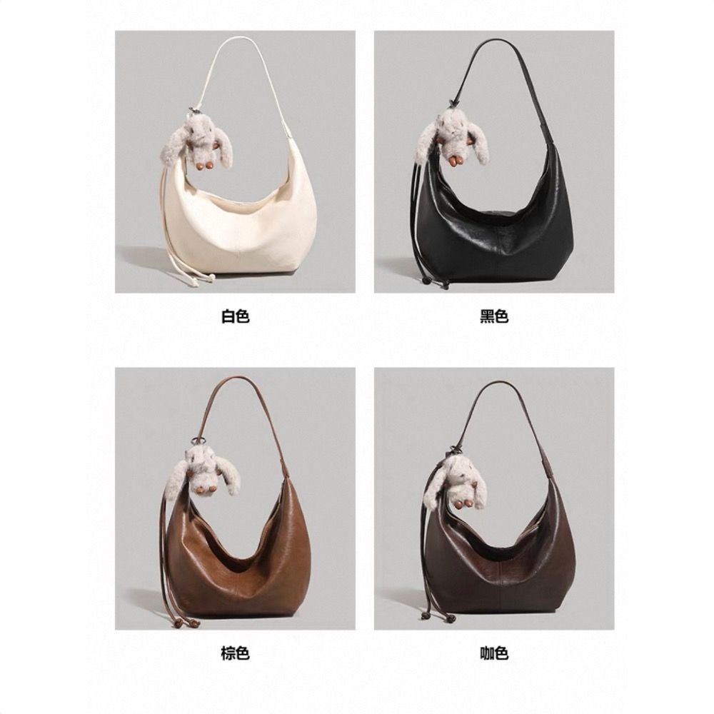 大容量慵懒風托特包軟皮餃子包百搭斜挎包咖啡色上班外出都適合肩背斜背都能-細節圖3