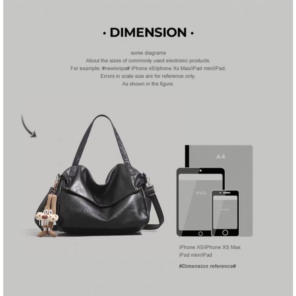 韓系休閒托特包女百搭纯色手提包通勤大容量斜挎包咖啡色附掛件-細節圖6