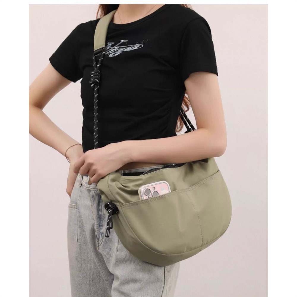 大容量腋下包新款百搭通勤餃子包时尚潮流單肩斜挎兩用包深綠-細節圖8