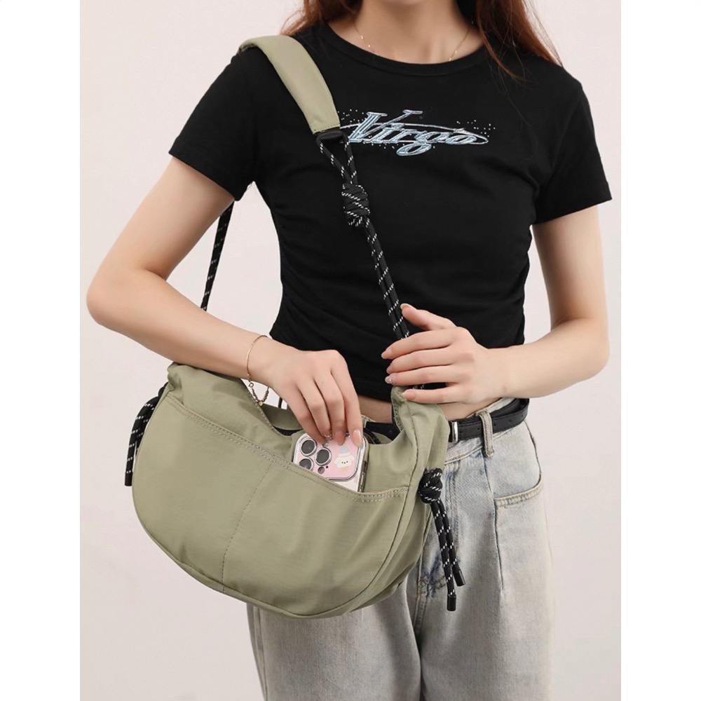 大容量腋下包新款百搭通勤餃子包时尚潮流單肩斜挎兩用包深綠-細節圖9