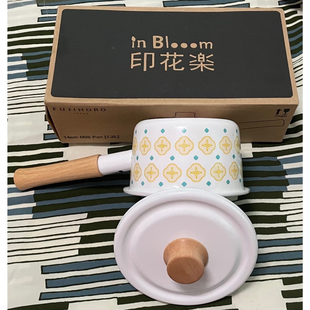 全新 in Blooom 印花樂 日本富士琺瑯聯名14cm 單柄附蓋牛奶鍋容量1.2L（玻璃海棠）-細節圖3