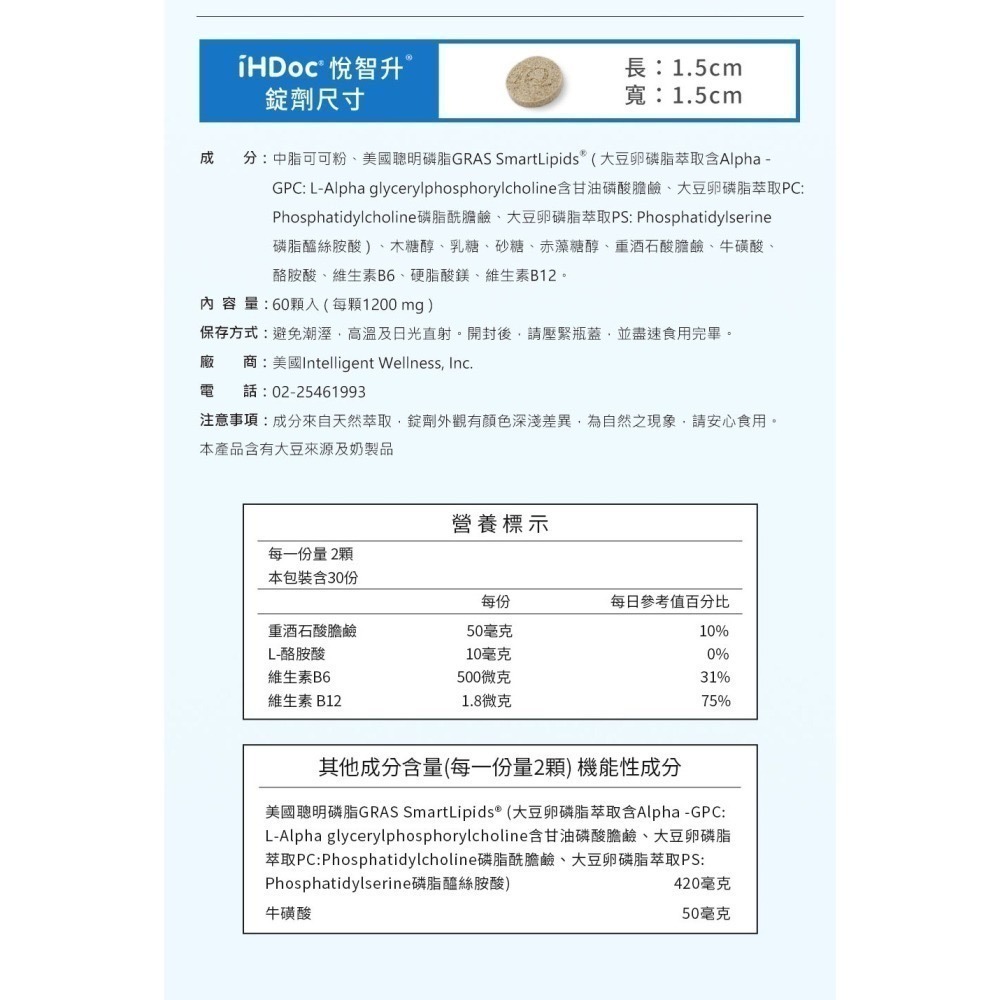 🌟現貨⭕發票 💡悅智升 iHDoc 美國聰明磷脂咀嚼錠 台灣公司貨-細節圖3