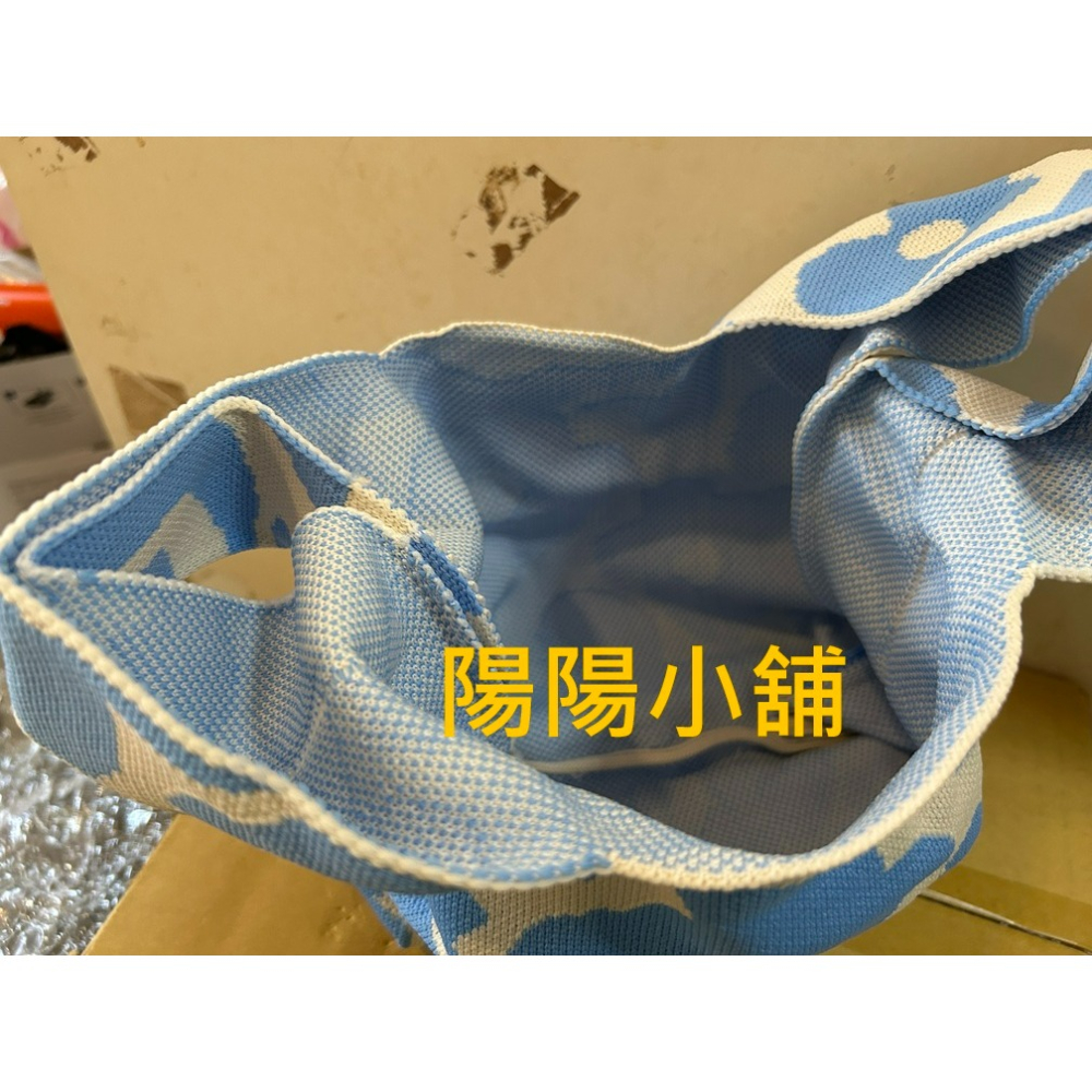 3681.【陽陽小舖】股東會紀念品 泰鼎-KY 花朵藍 針織手提袋 編織提袋 編織袋 小提袋 約20x33x10公分 (-細節圖3