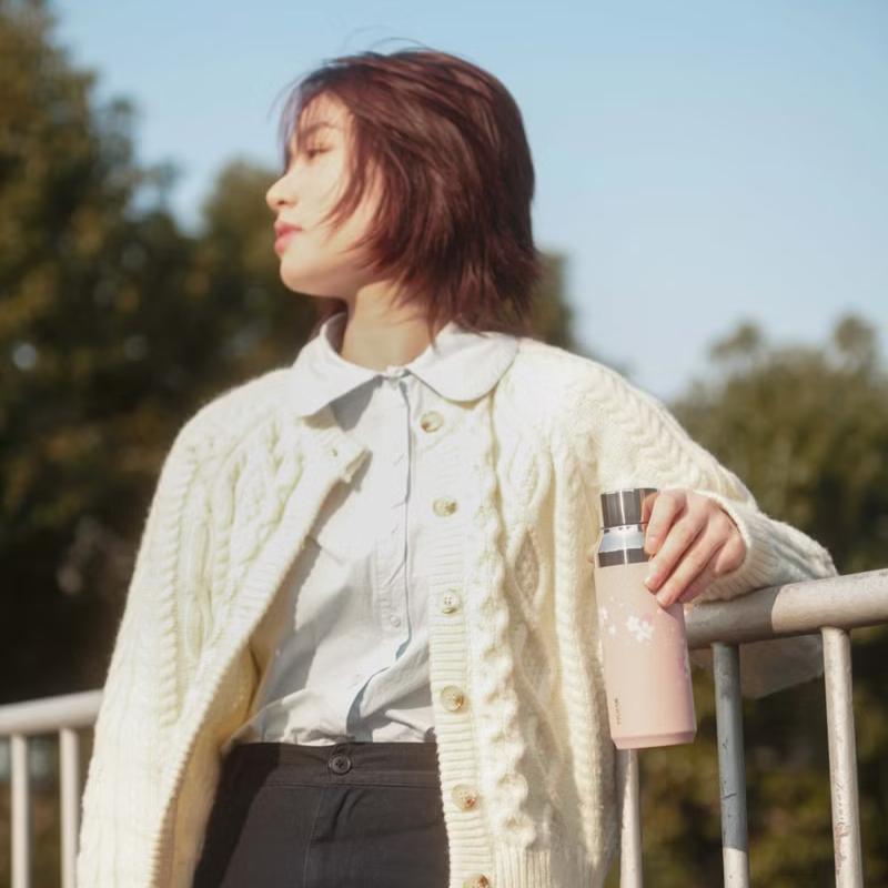 【日本 MOMOconcept】momoconcept Geometry 幾何保溫瓶 櫻花限定款 410ml 女生禮物-細節圖3