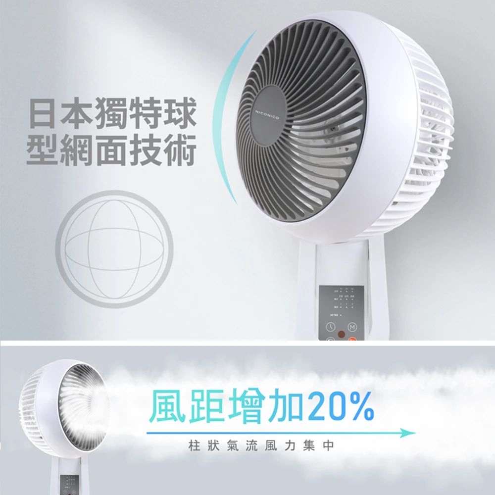 日系 NICONICO 電風扇 360度球型9吋遙控循環壁扇 電扇 風扇 NI-EW935-細節圖2