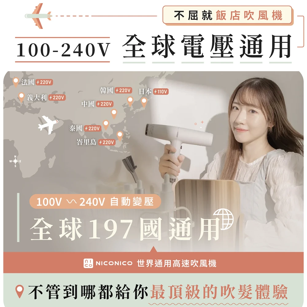 日本 NICONICO 吹風機 世界通用自動雙電壓高速吹風機 NI-IH2413-細節圖5