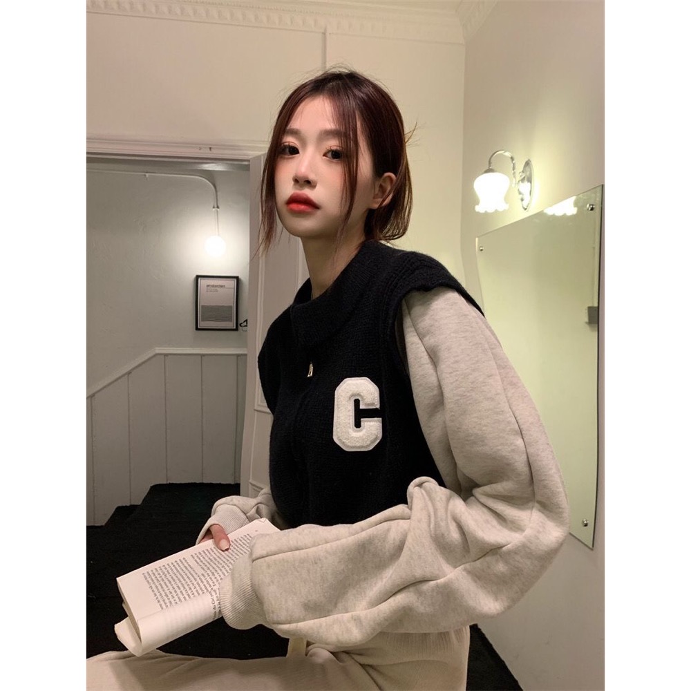 復古針織假兩件短款-細節圖2