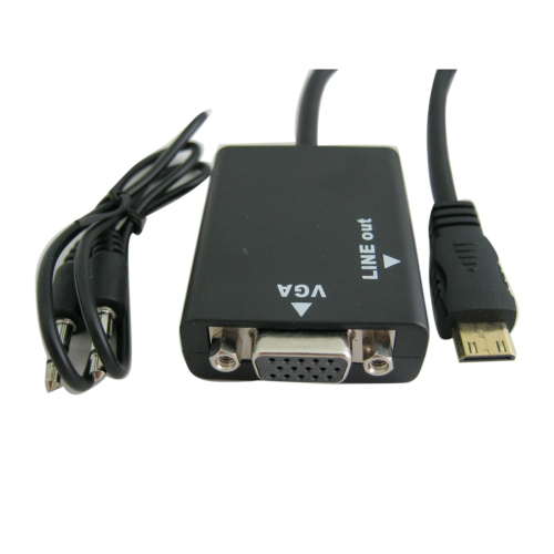 SAFEHOME mini HDMI 轉 VGA + 3.5mm 孔 視訊+音源轉接線，內建晶片效果好 CA3401