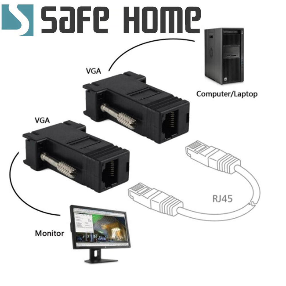 SAFEHOME VGA 轉 RJ45轉接頭 網線傳輸VGA信號 VGA 轉網線可延長接頭(一對) CA5801-細節圖3