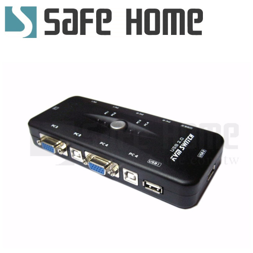 SAFEHOME USB KVM 1對4 手動切換器 可用一組螢幕、鍵盤、滑鼠操作四台電腦