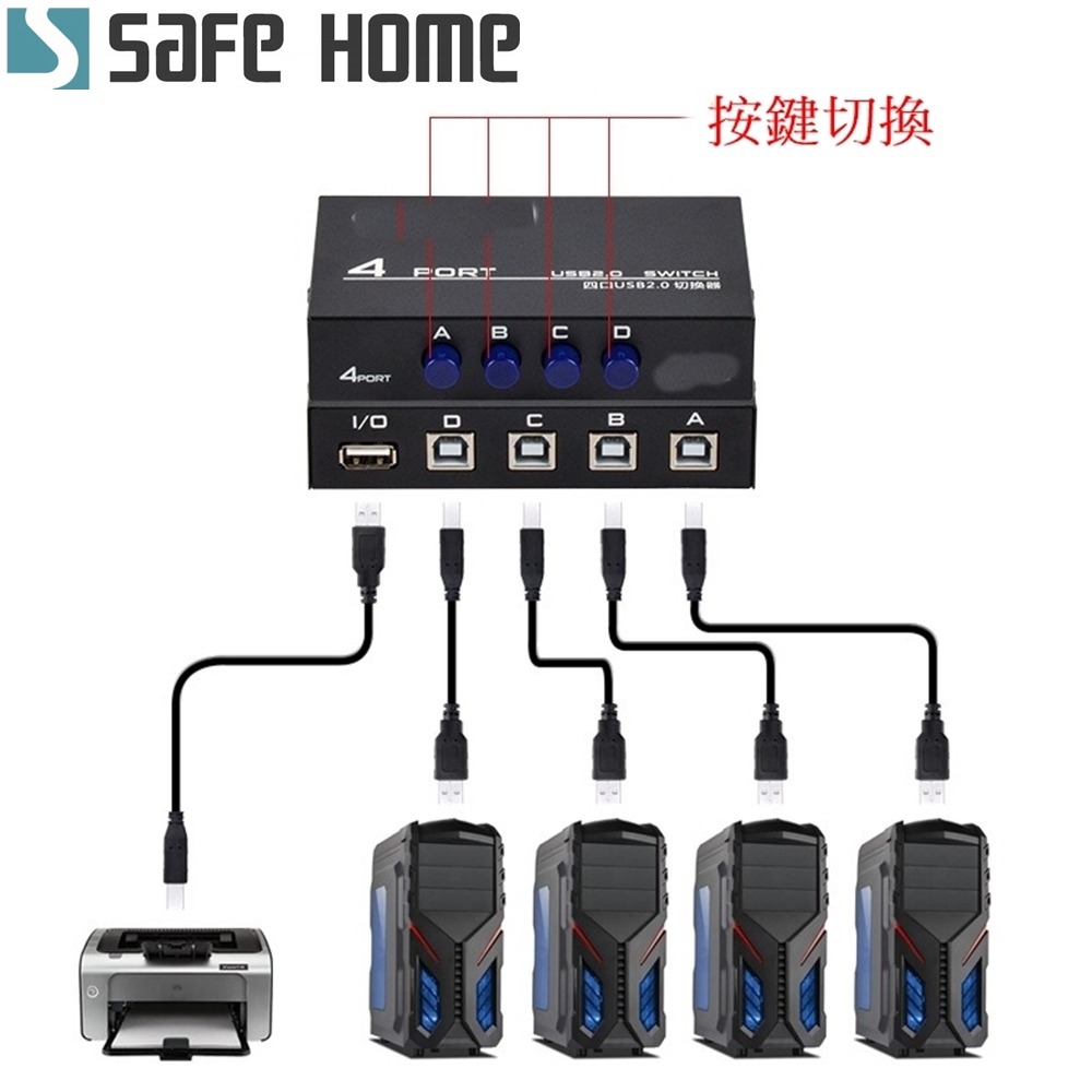 SAFEHOME 手動 1對4 USB切換器，輕鬆分享印表機/隨身碟等 USB設備 SDU104-A-細節圖3