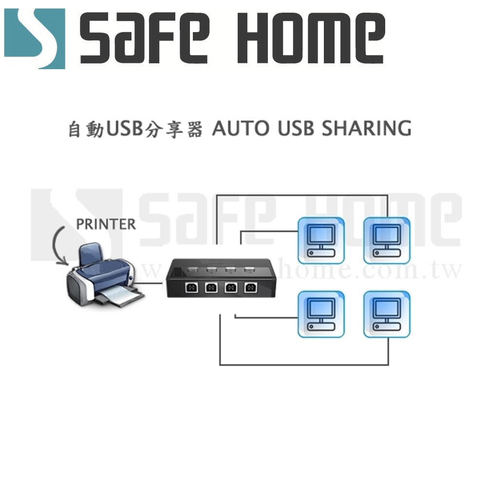 SAFEHOME 自動/手動 1對4 USB切換器，輕鬆分享印表機/隨身碟等 USB設備 附4條線 SDU104A-B-細節圖5