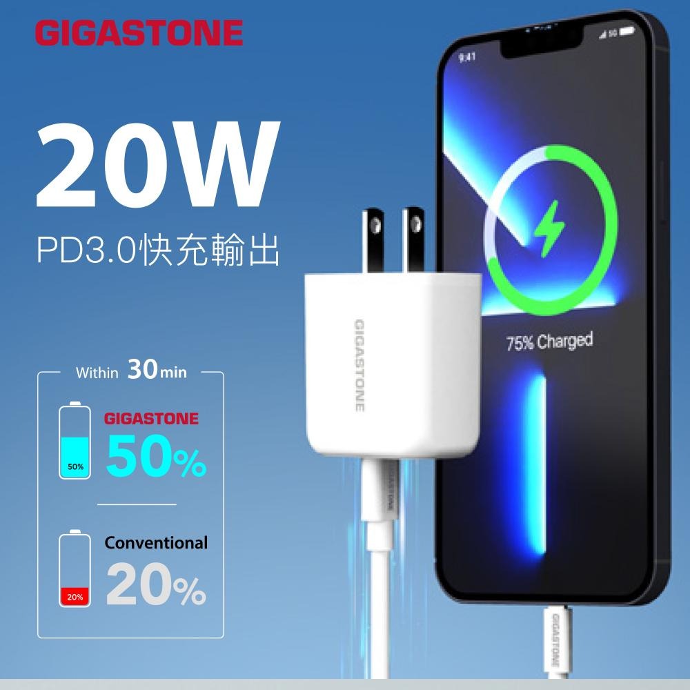 GIGASTONE PD-6202W 20W PD/QC 急速雙孔充電器 蘋果安卓都可充 GJ60726-細節圖2