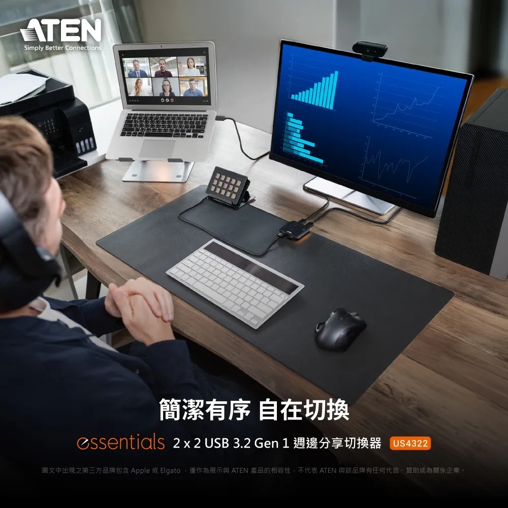 ATEN US4322 USB3.2 切換器 兩台電腦共享兩個USB週邊設備 GJ75094-細節圖3