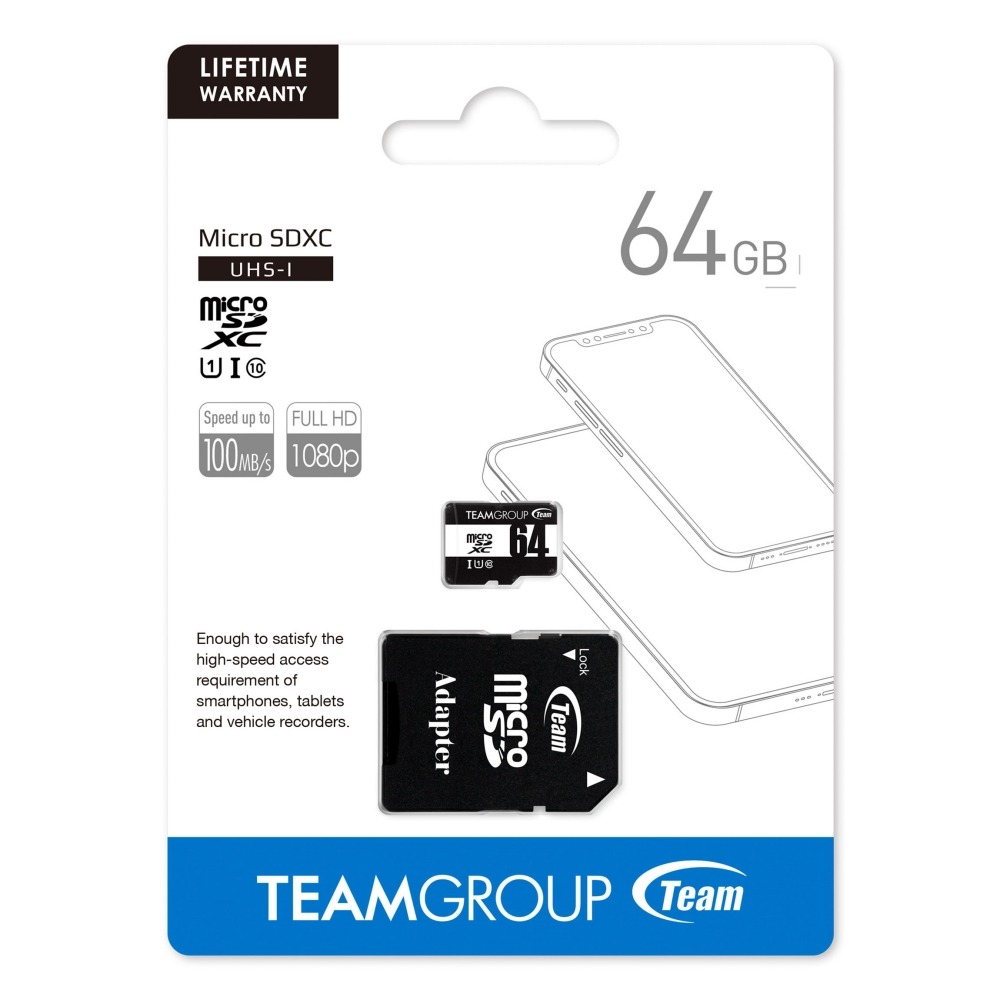 TEAM 十銓 64GB Micro SDHC U1 C10記憶卡 含轉卡 DTUSDH64GCL10U03-細節圖3