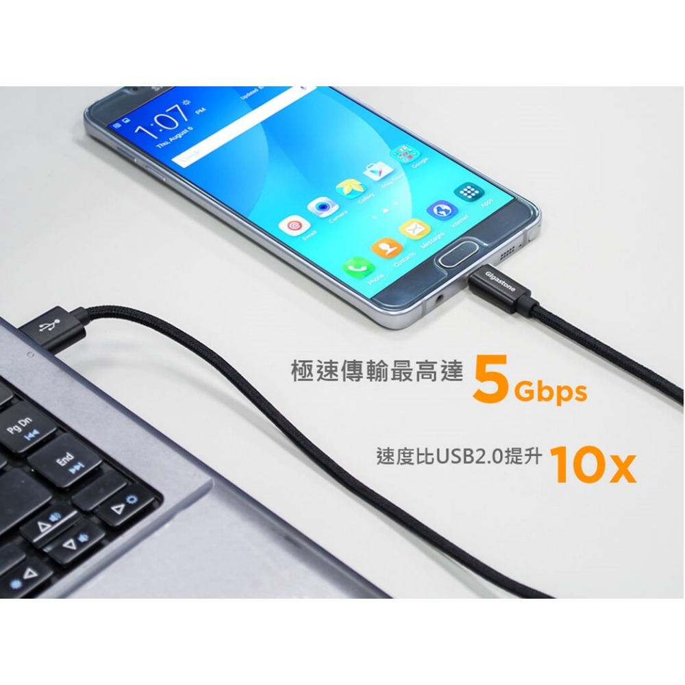 Gigastone USB 3.1 Gen1 Type-C充電傳輸線 1.2M 高速傳輸快充線 黑色 DGC-6800-細節圖4