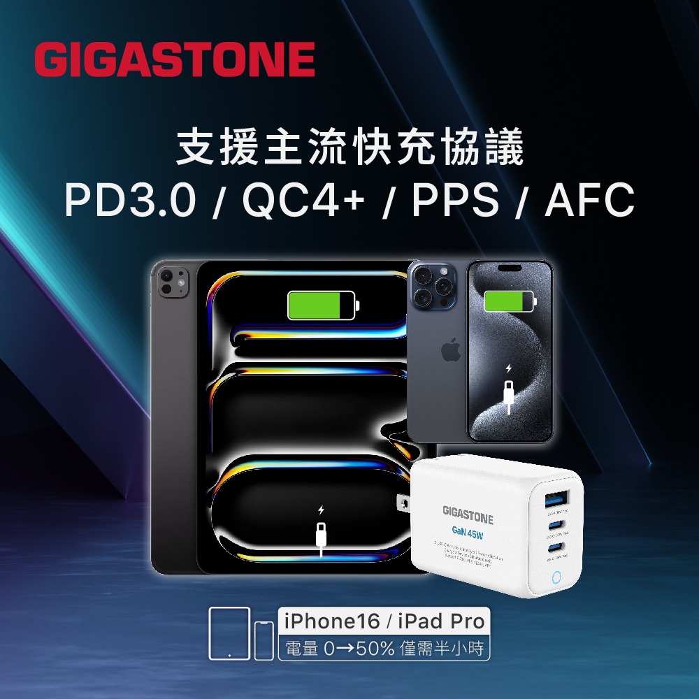 Gigastone 45W GaN氮化鎵三孔快充充電器 PD3.0 PPS USB-C -A急速充電器DPD-7451-細節圖10