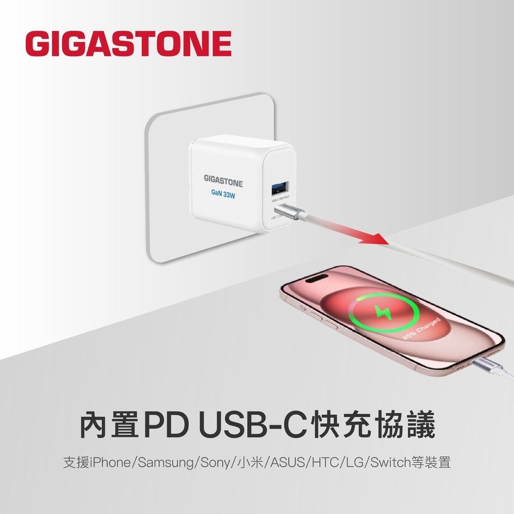Gigastone 33W GaN氮化鎵雙孔快充充電器 PD3.0 PPS USB-C+A 急速充電器DPD-6333-細節圖3