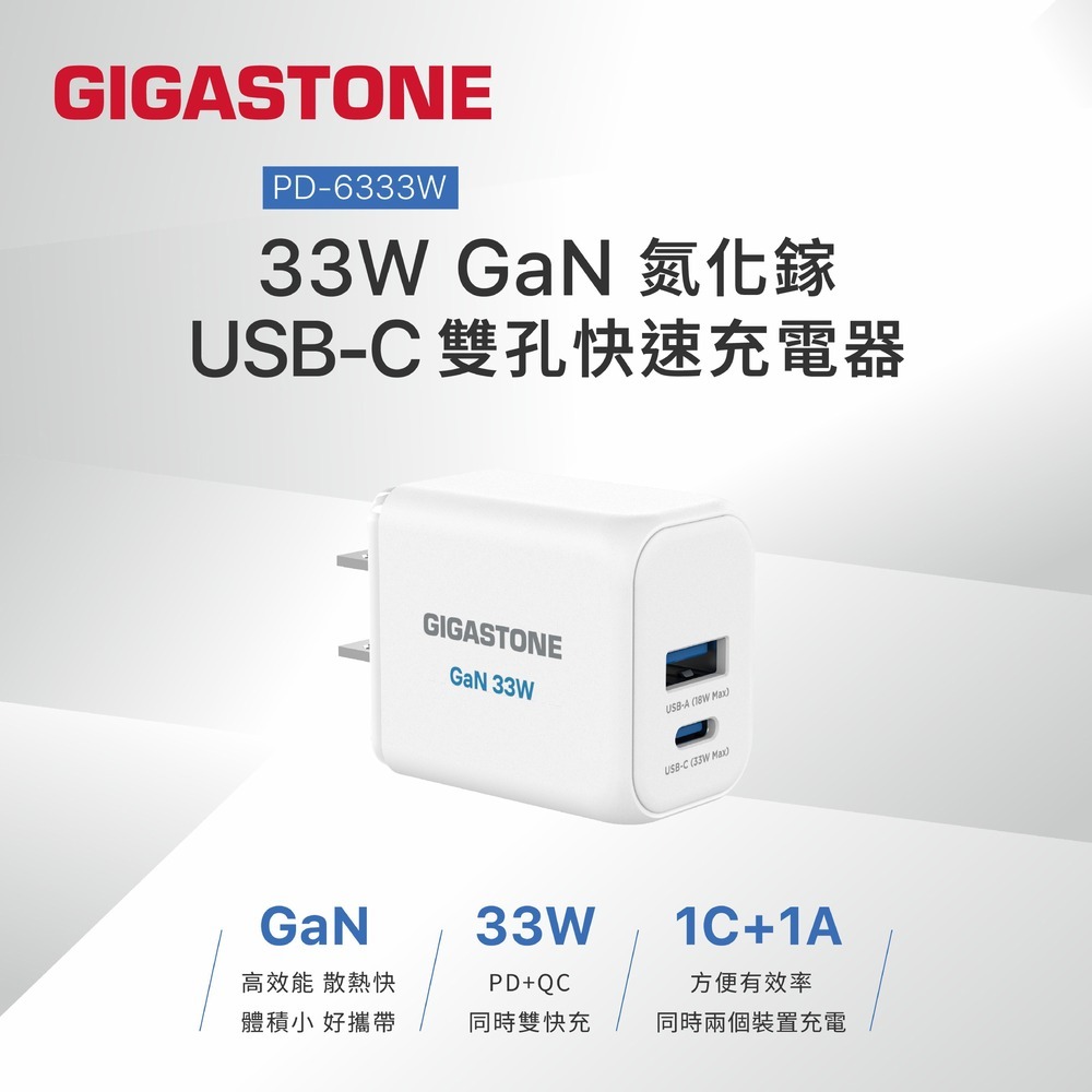Gigastone 33W GaN氮化鎵雙孔快充充電器 PD3.0 PPS USB-C+A 急速充電器DPD-6333-細節圖4