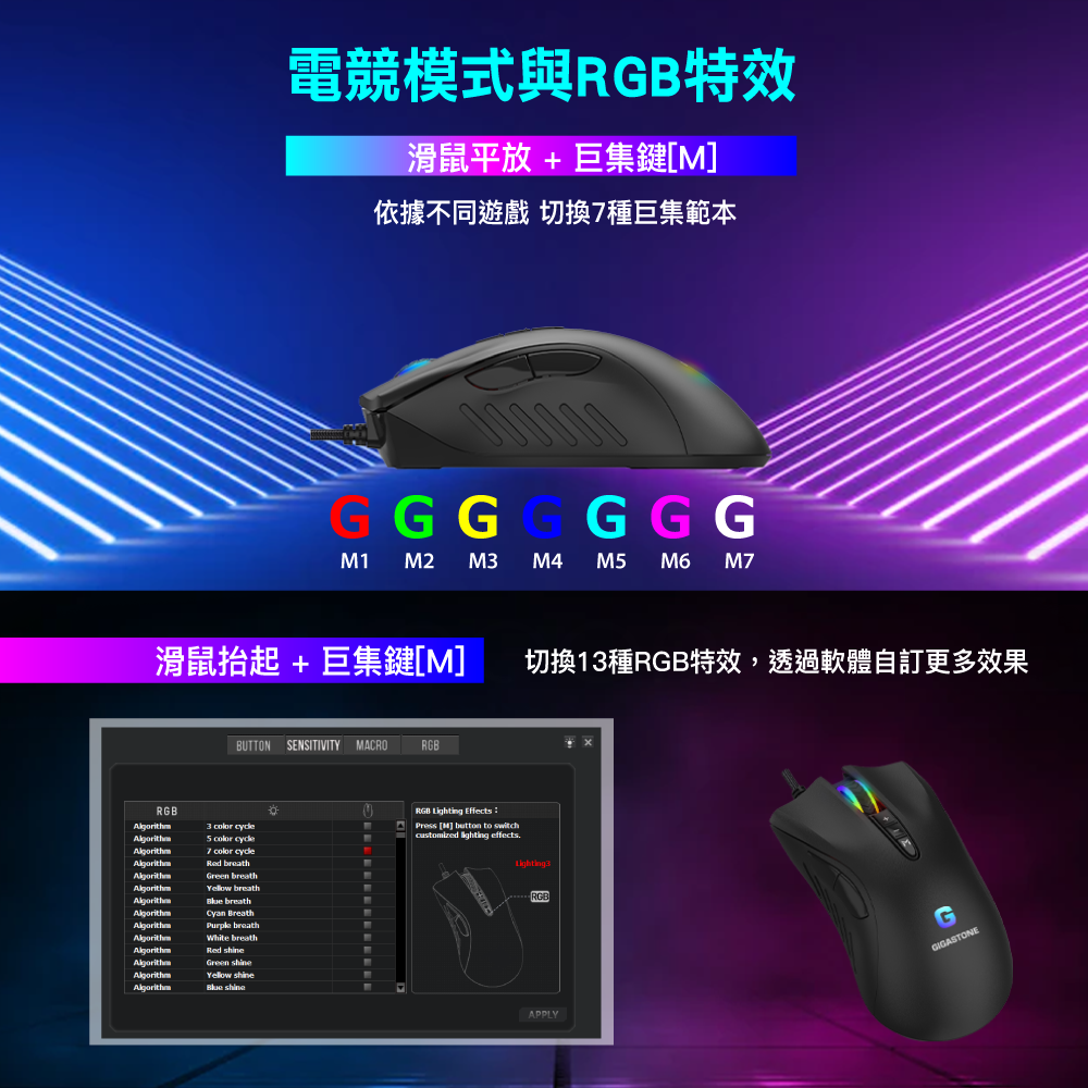 Gigastone GM-X031 RGB電競滑鼠 3200DPI有線電競滑鼠8鍵巨集自訂DGS-GM-X031B-R-細節圖6