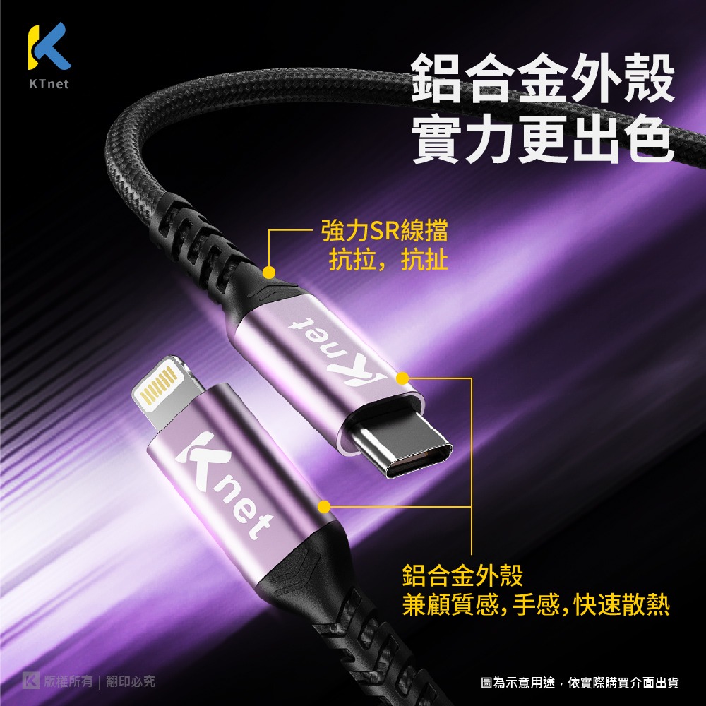 KTNET G814 Type-C to C 60W PD快充編織傳輸線 1.2M KTYUG814TC-1.2BK-細節圖3