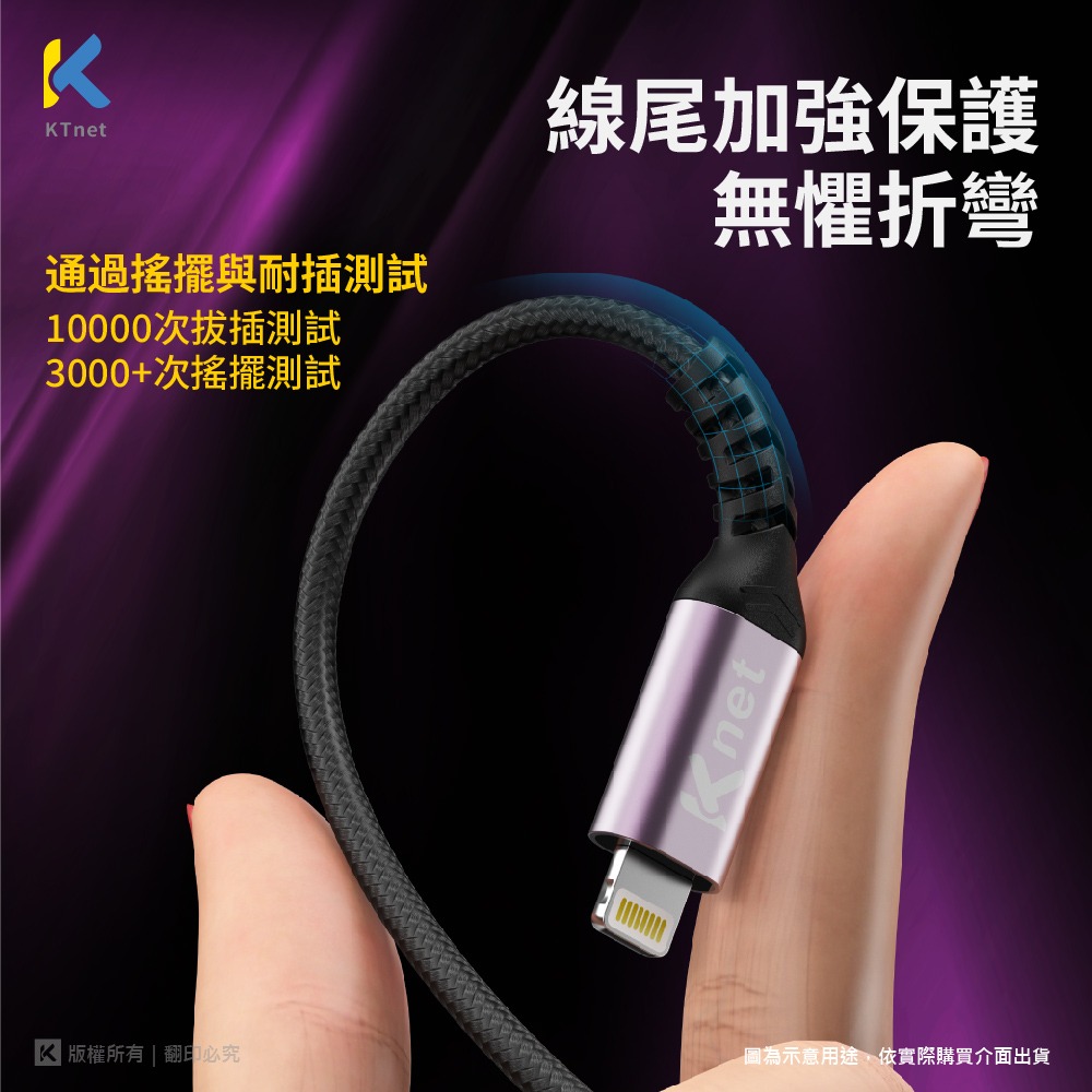 KTNET G814 Type-C to C 60W PD快充編織傳輸線 1.2M KTYUG814TC-1.2BK-細節圖4