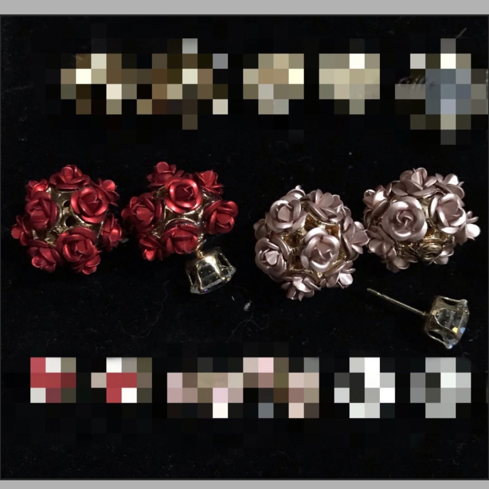 玫瑰花半球耳針耳環 兩色 耳釘-細節圖2