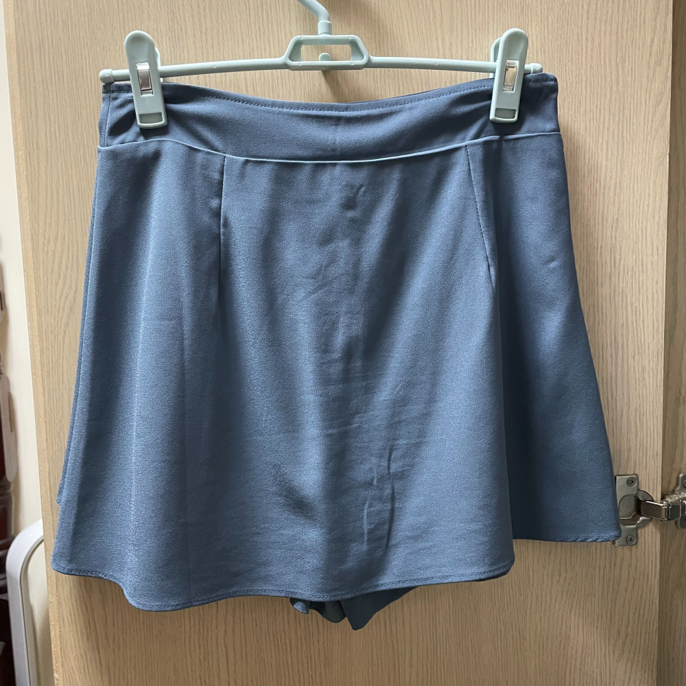霧霾藍側拉鍊造型褲裙L-細節圖2