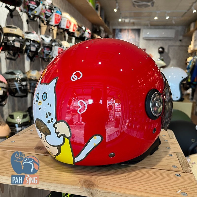 [嘉義安全帽] Penguin 海鳥 781 貓 紅色 復古飛行帽 SEAGULL 貓貓安全帽-細節圖4