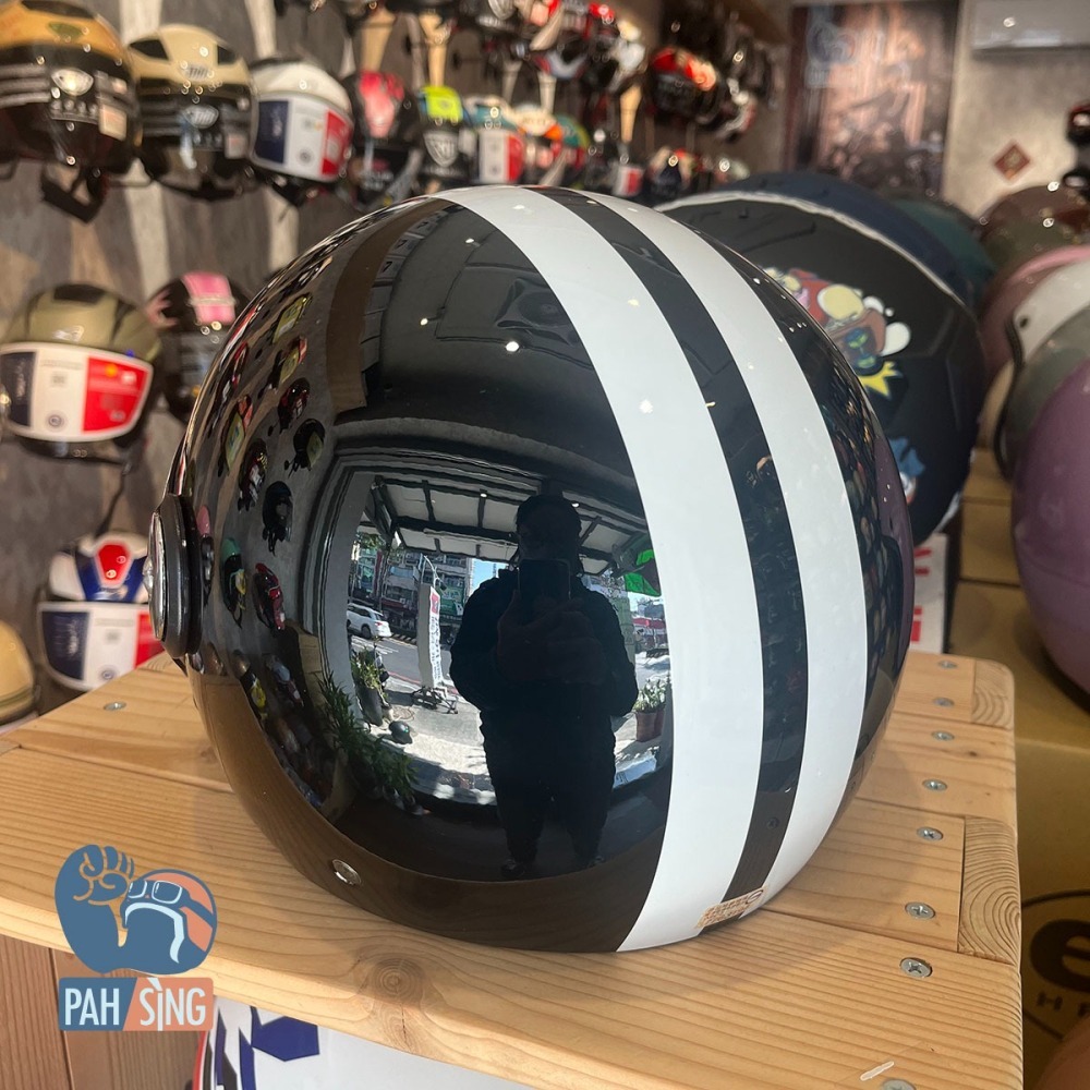 [嘉義安全帽] Penguin 海鳥 781 SEAGULL 復古素色飛行帽 GOGORO同款 黑白 亮面黑白線-細節圖5