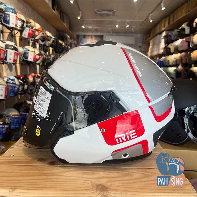 [嘉義安全帽] IRIE NOVA 2.0 亮白紅 大帽殼 再贈淡茶鏡片 四分之三 內墨鏡 安全帽-細節圖2