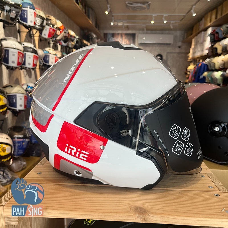 [嘉義安全帽] IRIE NOVA 2.0 亮白紅 大帽殼 再贈淡茶鏡片 四分之三 內墨鏡 安全帽-細節圖3